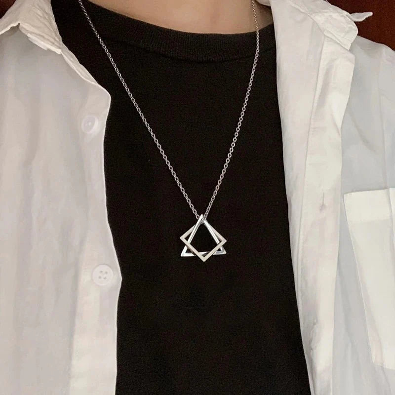 Titanium steel interlock choker necklace with sleek, modern design featuring interwoven links for a stylish, durable accessory.