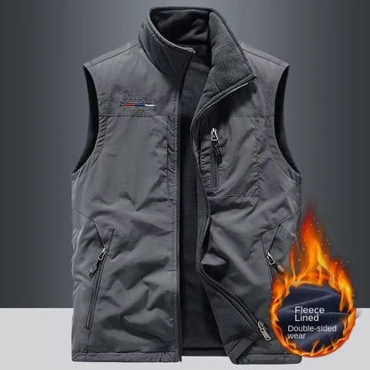 Men's casual heated vest by StorePilot, showing the black insulated vest with control buttons and ergonomic fit.