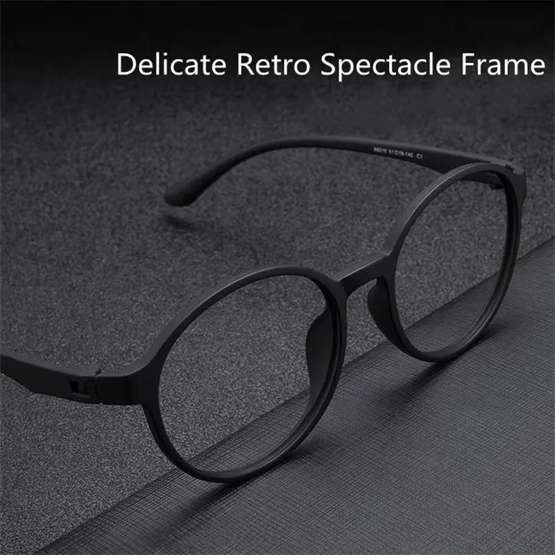 Retro blue light protection glasses from StorePilot with clear lenses and blue frames, designed to reduce eye strain from screens.