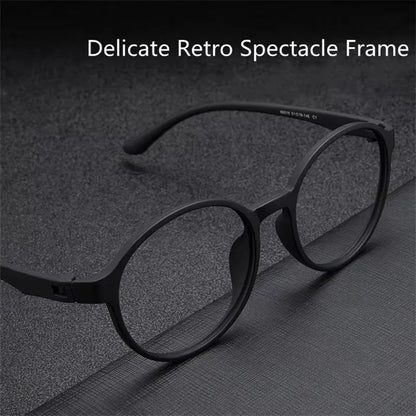 Retro blue light protection glasses from StorePilot with clear lenses and blue frames, designed to reduce eye strain from screens.
