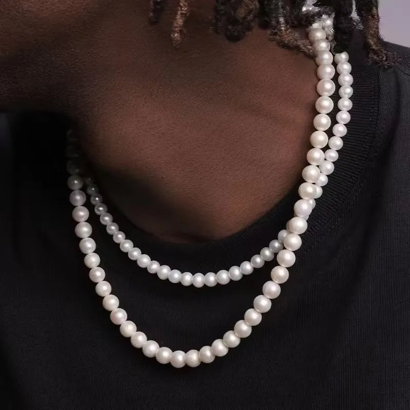 Elegant pearl necklace with round white pearls, stylish jewelry for all, designed by StorePilot.