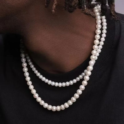 Elegant pearl necklace with round white pearls, stylish jewelry for all, designed by StorePilot.