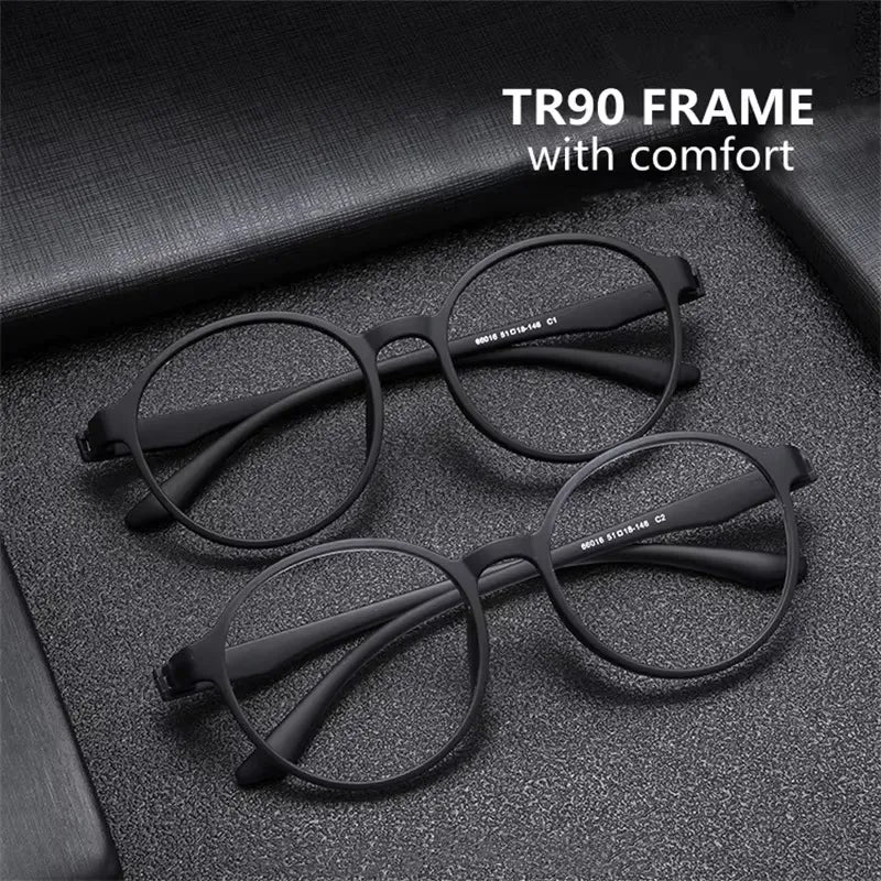 Retro blue light protection glasses from StorePilot with clear lenses and blue frames, designed to reduce eye strain from digital screens.
