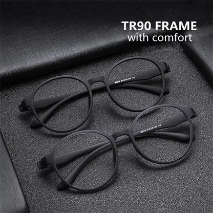Retro blue light protection glasses from StorePilot with clear lenses and blue frames, designed to reduce eye strain from digital screens.