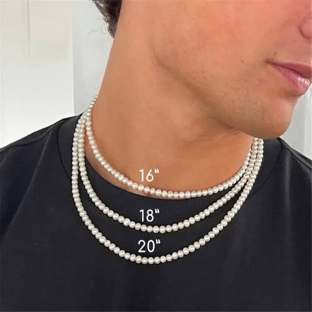 Elegant pearl necklace with multiple strands, featuring shiny white pearls, designed for versatile fashion, by StorePilot.