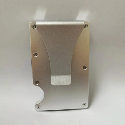 Minimalist RFID card wallet by StorePilot showing slim design with multiple card slots and RFID security features.