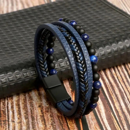 Tiger Eye leather wrap bracelet with natural gemstone beads and black leather strap, stylish accessory by StorePilot.