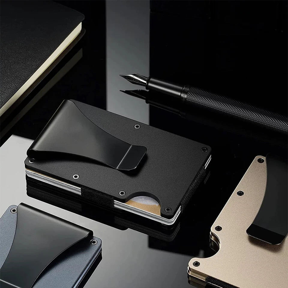 Slim minimalist RFID card wallet by StorePilot with sleek design and multiple card slots for secure organization.