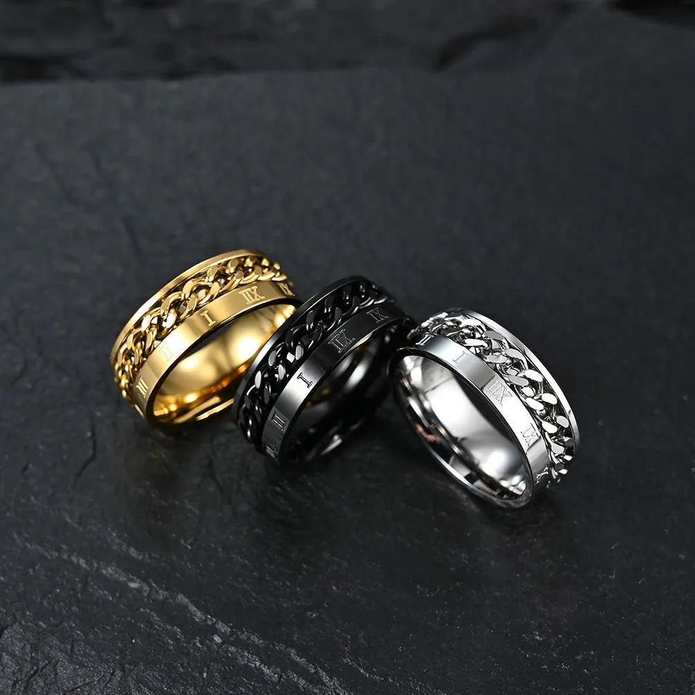 Men's Roman-style fidget spinner ring from StorePilot, featuring intricate Roman design and durable metal construction.