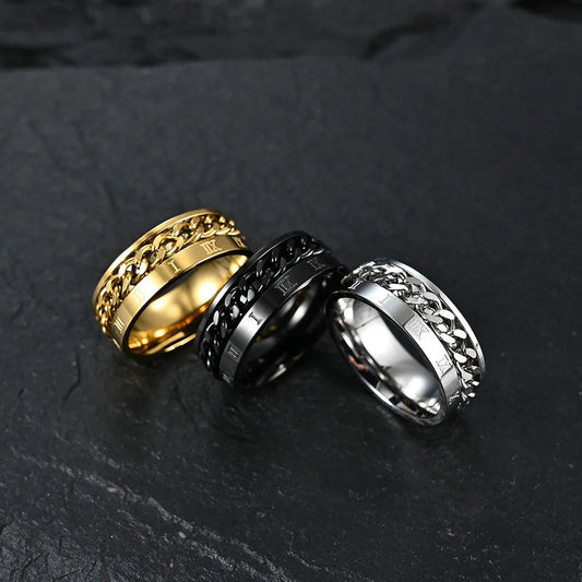 Men's Roman-style fidget spinner ring from StorePilot, featuring intricate Roman design and durable metal construction.