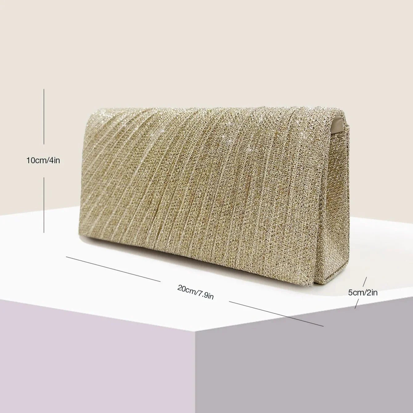 Silver Glam evening clutch by StorePilot featuring a sleek, metallic design and a compact, elegant style for special occasions.