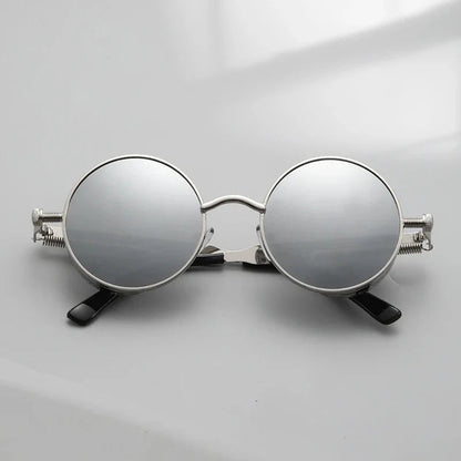 Steampunk metal round sunglasses with vintage-inspired frames and dark lenses, stylish eyewear by StorePilot.