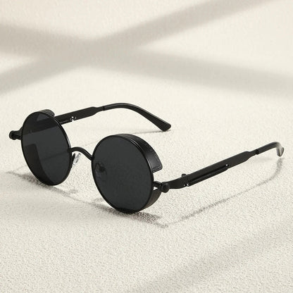 StorePilot steampunk metal round sunglasses with vintage-style frames and dark lenses, featuring intricate metal detailing.