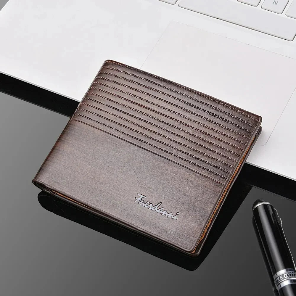 Men's StorePilot PU leather slim wallet with multiple card slots and sleek design, shown in black on a white background.