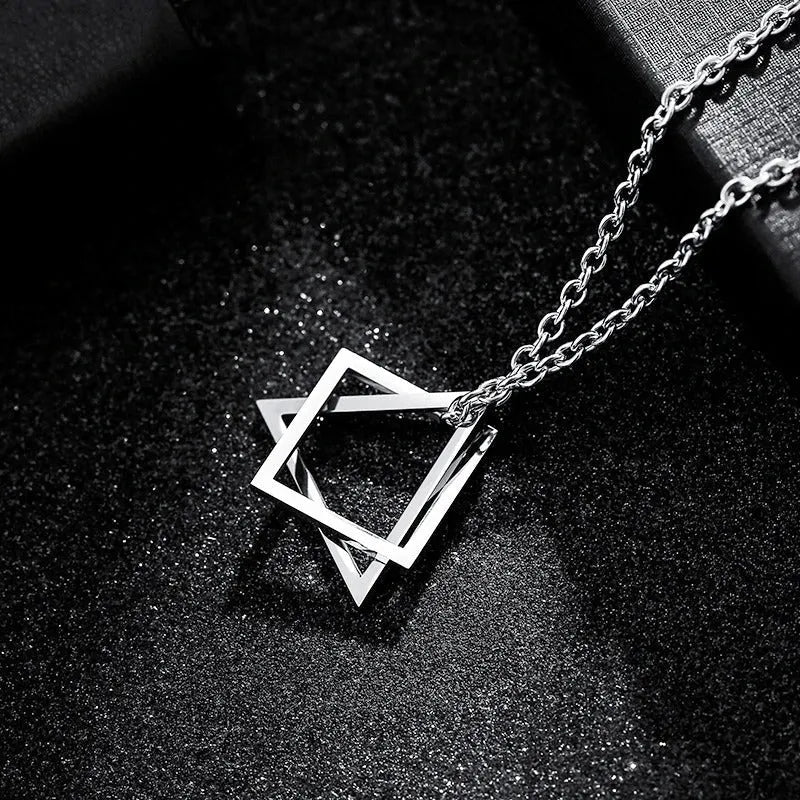 Titanium steel interlock choker necklace with sleek, modern design, featuring interlinked chain links on a black background.