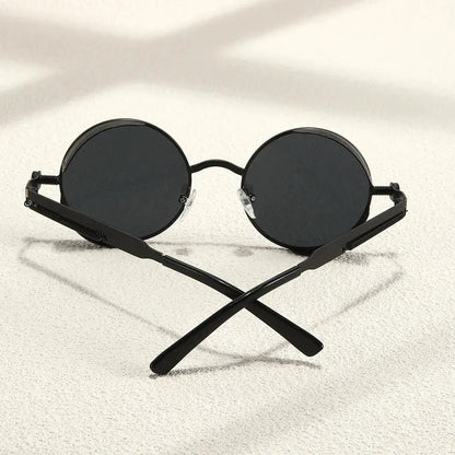 Steampunk metal round sunglasses with vintage-style frames and dark lenses, stylish eyewear by StorePilot.