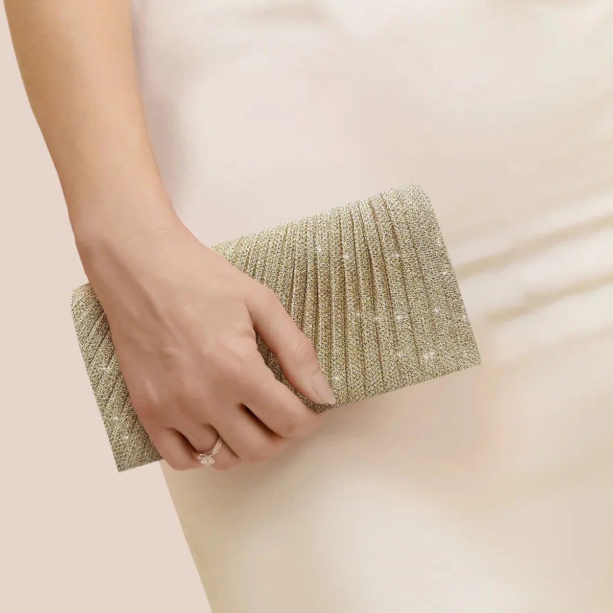 Silver Glam evening clutch bag with metallic finish and elegant design, perfect for formal events and evening wear.