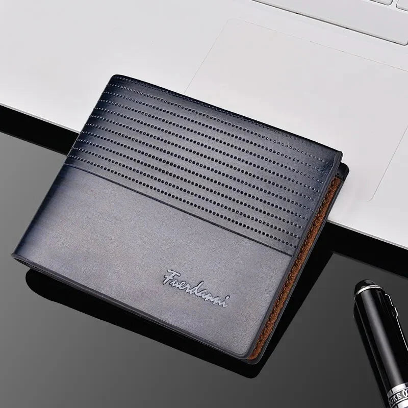 Men's StorePilot PU leather slim wallet with multiple card slots and a sleek design, shown in black on a white background.
